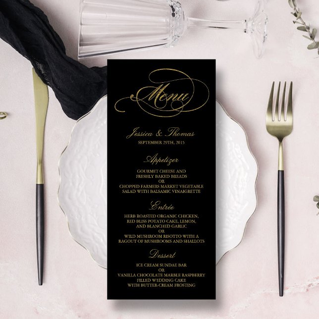 Chic Faux Gold Foil Wedding Menu Template (Creator Uploaded)