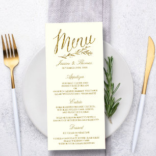 Chic Faux Gold Foil Wedding Menu Template - Ivory