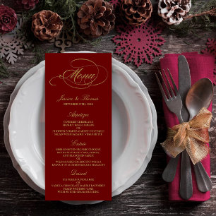 Chic Faux Gold Foil Wedding Menu Template - Red