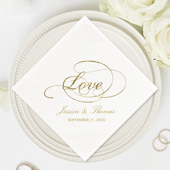 Chic Faux Gold Foil Wedding Reception Template Napkin (Creator Uploaded)