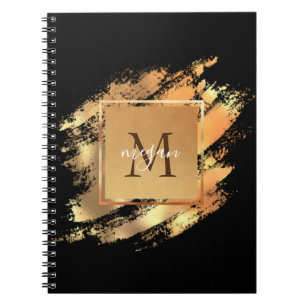 Chic Faux Gold Glam Brushstroke Monogrammed Notebook