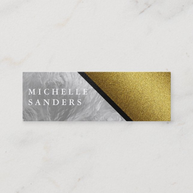 Chic Faux Gold Glass with Leather Trim Mini Business Card (Front)