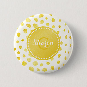 Chic faux gold glitter cheetah print monogram 2 inch round button