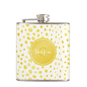 Chic faux gold glitter cheetah print monogram hip flask