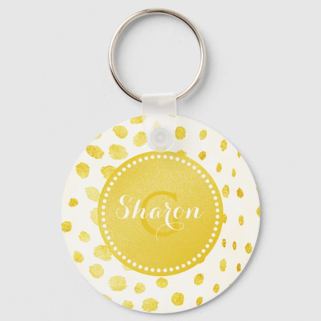 Chic faux gold glitter cheetah print monogram keychain (Front)