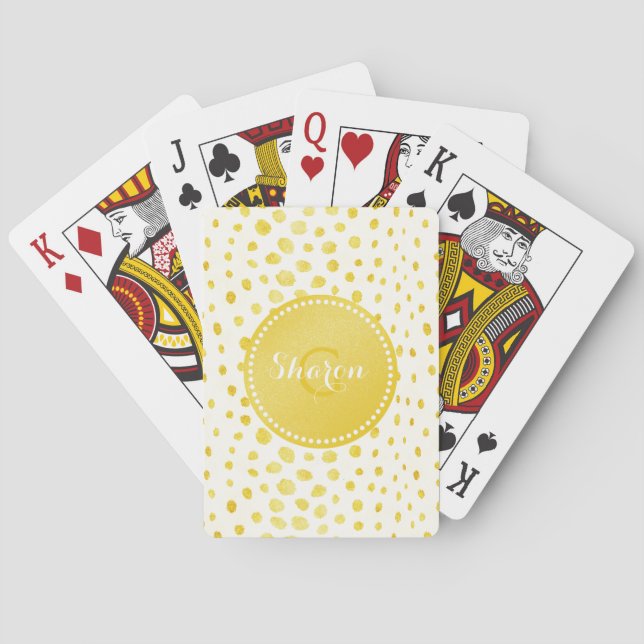 Chic faux gold glitter cheetah print monogram playing cards (Back)