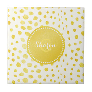 Chic faux gold glitter cheetah print monogram tile