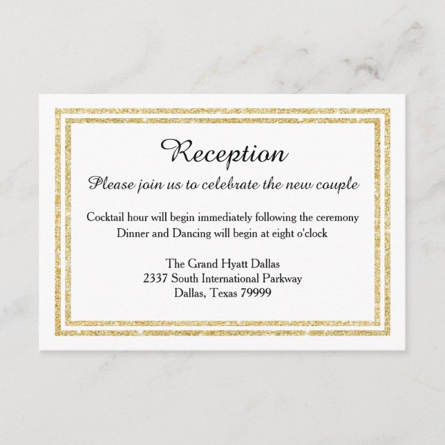 Chic Faux Gold Glitter Trim-Reception Invition Enclosure Card (Front)