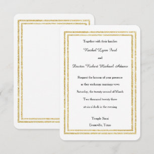 Chic Faux Gold Glittered Trim - 3x5 Wedding Invite