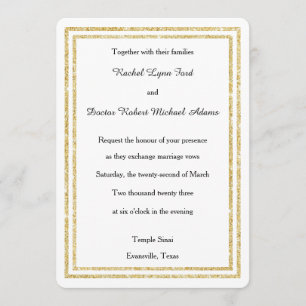 Chic Faux Gold Glittered Trim - 5x7 Wedding Invite