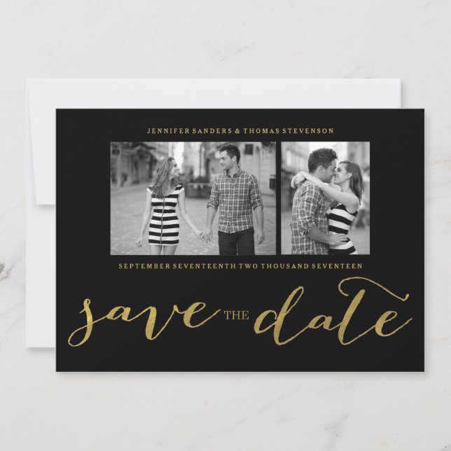 CHIC FAUX GOLD HANDWRITTEN | PHOTO SAVE THE DATE (Front)