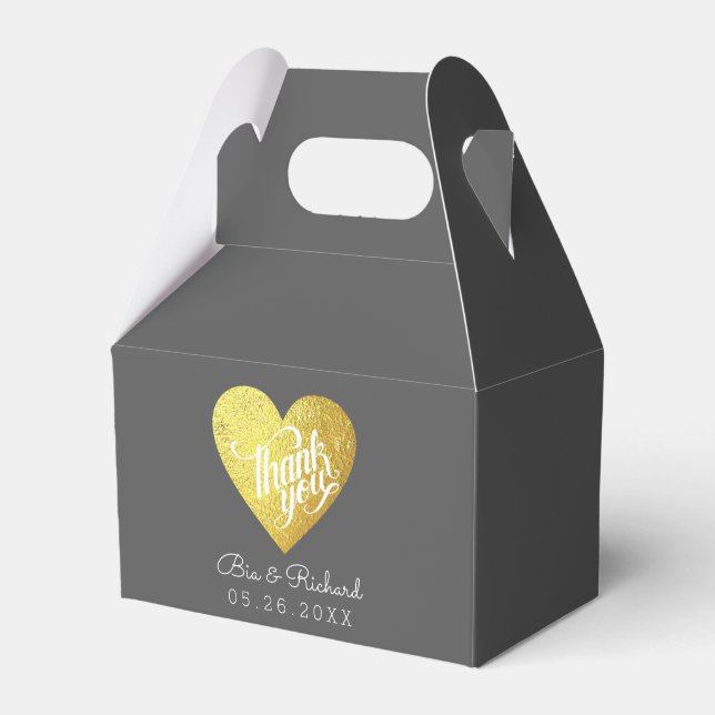 chic faux gold heart of love, 'thank you' wedding favor box (Front Side)