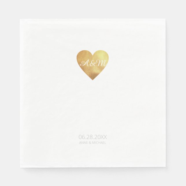 Chic faux Gold Heart of Love Wedding Party Napkin (Front)