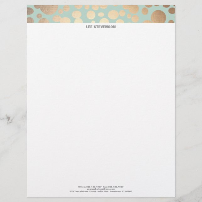 Chic Faux Gold Leaf Circle Pattern and Turquoise Letterhead (Front)