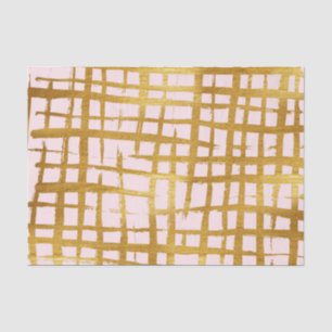 Chic Faux Gold Paint Brushstroke Grid Pattern Pink Tissue Paper