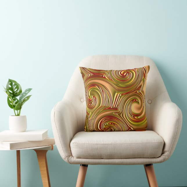 Chic Faux Gold Psychedelic Spirals Pattern Throw Pillow (Chair)