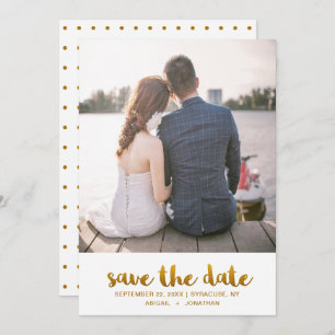 Chic Faux Gold Script with Dots Photo Save The Date