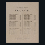 Chic Faux Kraft Business Services Price List Poster<br><div class="desc">This chic faux kraft logo business services price list poster sign is perfect for a small business owner,  photographer,  stylist,  spa and more!

The simple design features classic minimalist black typography on a faux kraft paper look background with rustic boho style.

Personalize it with your company name.</div>