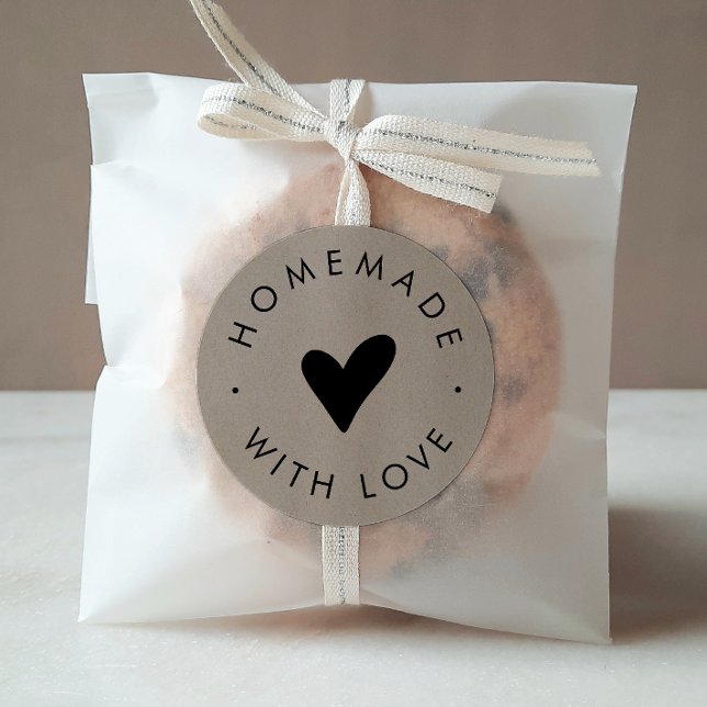 Chic Faux Kraft Heart Homemade With Love Classic Round Sticker (Creator Uploaded)