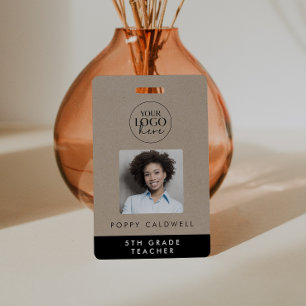 Chic Faux Kraft Logo Photo Employee or Teacher ID Badge