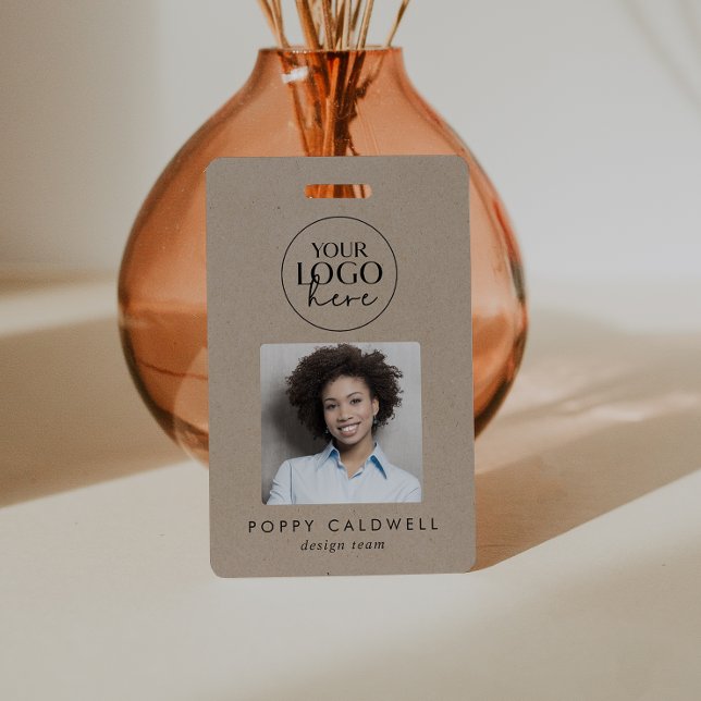 Chic Faux Kraft Logo Photo QR Code Business ID Badge (Creator Uploaded)