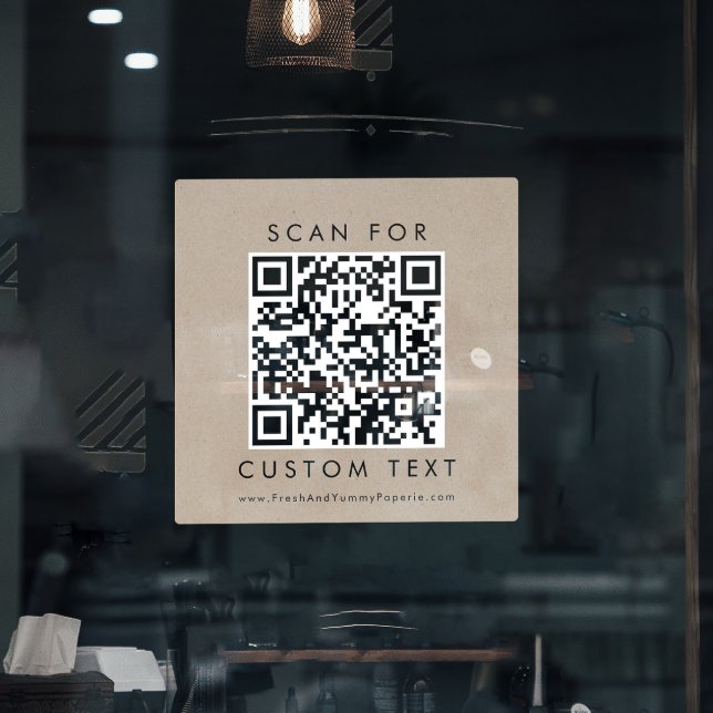 Chic Faux Kraft Typography Business Custom QR Code Window Cling (Creator Uploaded)