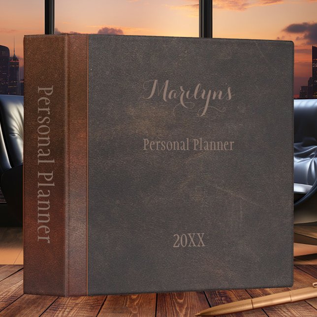 Chic Faux Leather Personalized Binder (Binder featuring a modern faux leather design with small rose gold lines)
