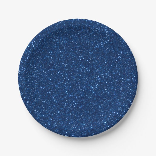 Chic Faux Navy Blue Glitter Paper Plates (Front)