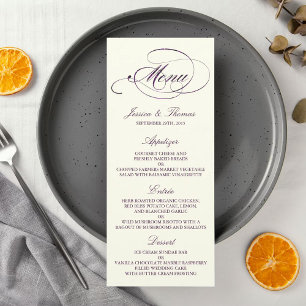 Chic Faux Plum Foil Mariage Menu Modèle - Ivory