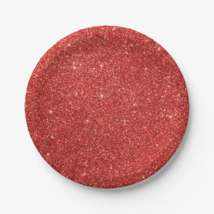 Chic Faux Red Glitter Paper Plates