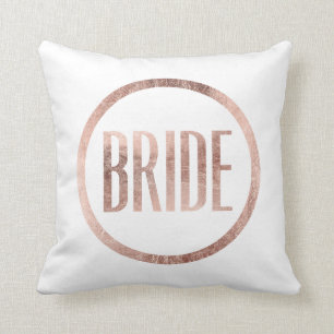 Chic Faux Rose Gold Bride Typography Throw Pillow