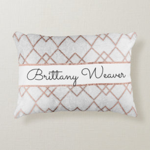 Chic Faux Rose Gold Geometric Triangles Monogram Accent Pillow