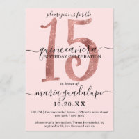 Chic Faux Rose Gold Glitter Blush Pink Quinceañera