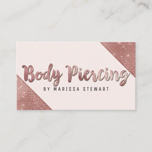 Chic Faux Rose Gold Glitter Sequins Body Piercing Business Card (Front)
