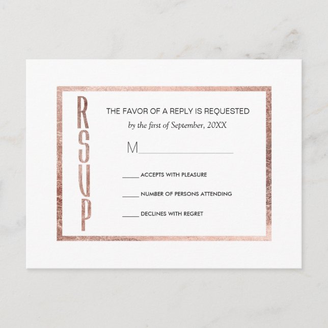Chic Faux Rose Gold RSVP Postcards (Front)
