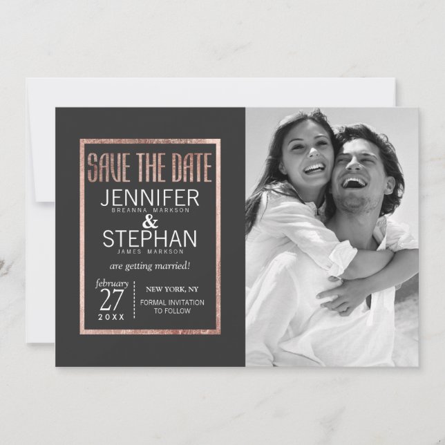 Chic Faux Rose Gold Save the Dates Date (Front)