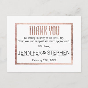 Chic Faux Rose Gold Thank You Postcards
