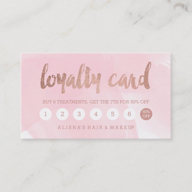 Chic faux rose gold typography pink loyalty card (Front)