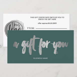 Chic faux silver foil green logo gift certificate