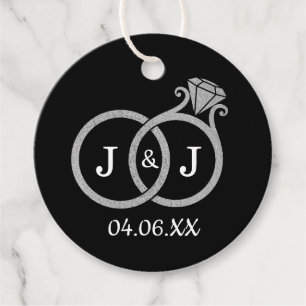 Chic Faux Silver Foil Monogram Wedding Rings Favour Tags