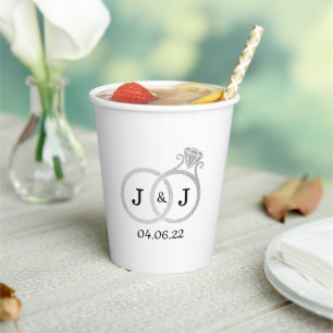 Chic Faux Silver Foil Monogram Wedding Rings Paper Cups