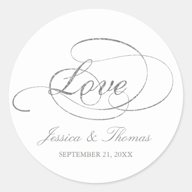 Chic Faux Silver Foil Wedding Favour Template Classic Round Sticker (Front)