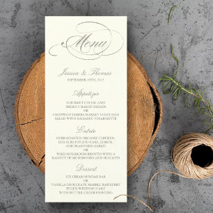 Chic Faux Silver Foil Wedding Menu Template- Ivory