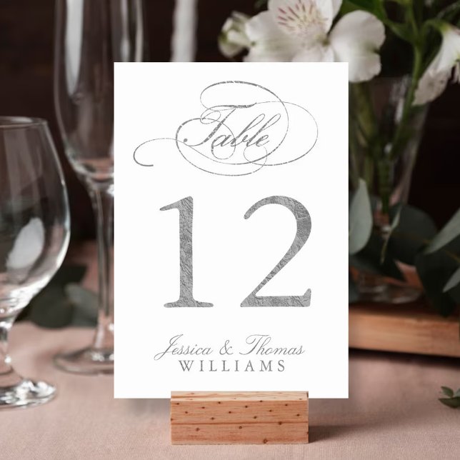 Chic Faux Silver Foil Wedding Table Number Cards (Creator Uploaded)