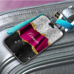 Chic faux silver glitter Fuchsia black monogram Luggage Tag<br><div class="desc">Pretty chic and elegant girly faux glitter bling in pink magenta, black and silver design for the trend-savvy and art-loving hip trendsetter. This stylish sophisticated design would be great for girls who enjoy classy sparkly designs. Show off your personal style, look fashionable, trendy and feel stylish with a unique design...</div>