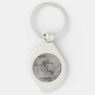 Chic Feathers Floral Wreath Wedding Keychain