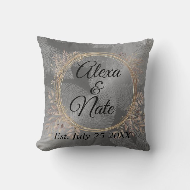 Chic Feathers Floral Wreath Wedding  Throw Pillow (Front)