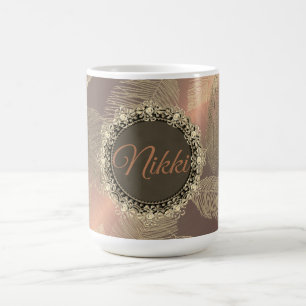 Chic Feathers on Gold Rose Personalized Magic Mug