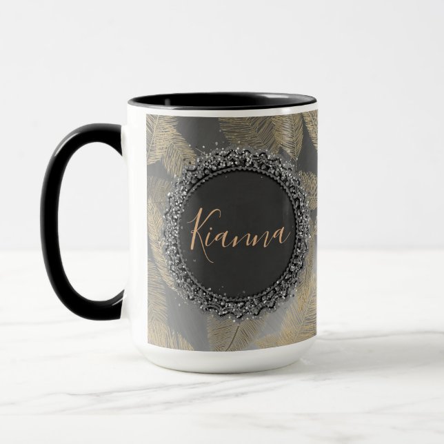Chic Feathers on Sleek Silver Personalized   Mug (Left)