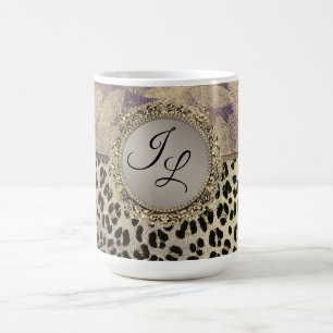 Chic Feathers with Leopard Print Monogram        Coffee Mug